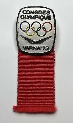 '73 Varna IOC Session Badge ~Silver~ 1973 Olympic Pin ~by Bertoni~ Orange Ribbon • $50