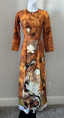 M-Pre-made- Lotus- Ao Dai ONLY  3D Vietnamese Traditional-  Brown • $23