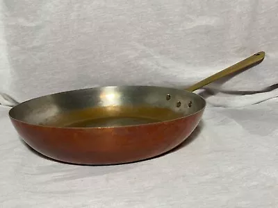 Vintage (Antique) Copper Skillet With Brass Handle Tinned 10.5 Inch • $45