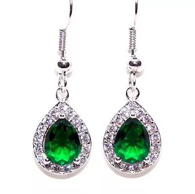 £24.99 • Buy Sterling Silver Emerald & Diamond 2.78ct Drop Earrings (925)