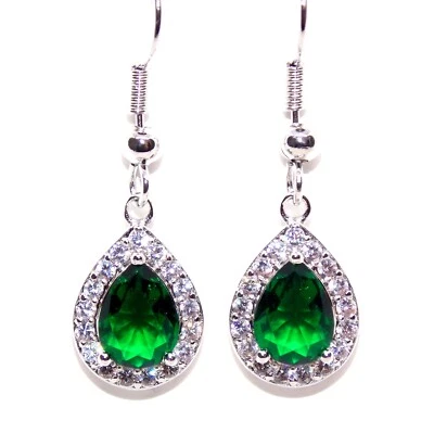 £24.99 • Buy Sterling Silver Emerald & Diamond 2.78ct Drop Earrings (925)