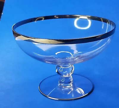 Vtg Mid-Century Modern Clear Glass /Silver Footed Candy Dish Compote 1950s 1960s • $18.97