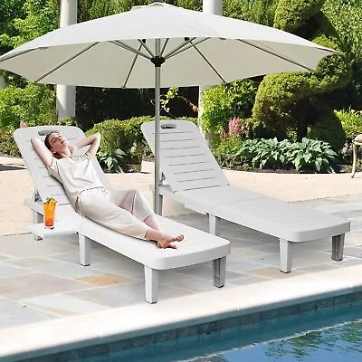 CLARFEY Set Of 2 Patio Sun Lounger Chaise Chair Reclining Deck Pool Beach W/Bag • $185.99