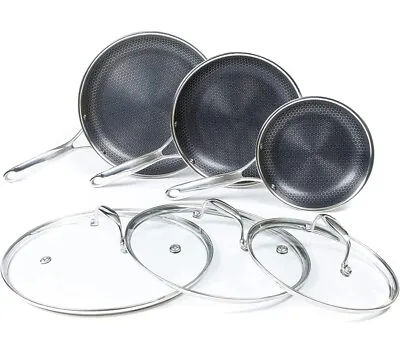 $295 • Buy HexClad 6 Piece Hybrid Stainless Steel Cookware Pan Set W/Lids PFOA FREESHIPPING