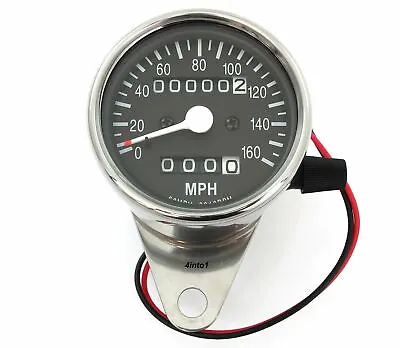 Motorcycle Mini Speedometer W/ Trip Meter - 2240:60 - Chrome & Black - MPH • $47.95