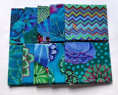 10 Fat Quarters - Teal Green Kaffe Fassett - FQ 18 X 22 100% Cotton Fabric • $32.99