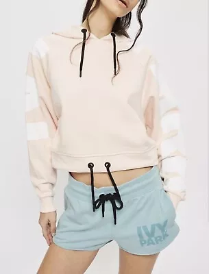 £45 • Buy Ivy Park Oversized Cropped Baby Pink Pull Over Logo Jersey Sweat Hoodie Size Xxl