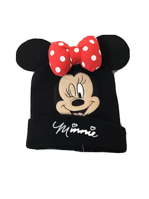 H&M Minnie Mouse Shaped Beanie Black With RedBow Kids 4-8Y • $4.99