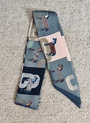 NEW Equestrian Horse Neck Scarf Twilly Bag Bow Tie Belt - Gray/Pink- 35” X 2” • $14.95