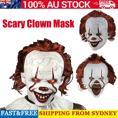 Halloween Clown Mask Face Zombie Pennywise IT Full Mask Scary Evil Costume AU • $22.89