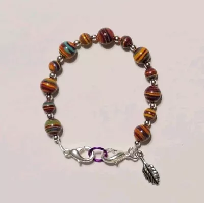 Brown Striped Turkey Turquoise Fall Medical Alert ID Replacement Bracelet 6.5  • $8.50