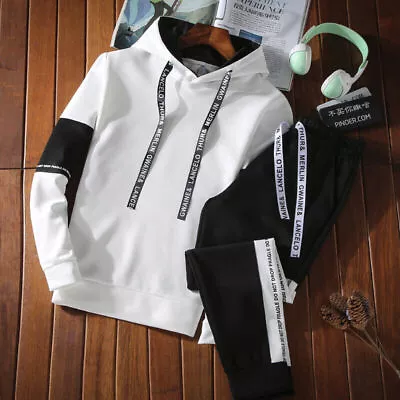 Men Tracksuit Two Piece Set Sport Hoodie Sweatshirt+Pants Suit Hooded Jacket Set • $22.68