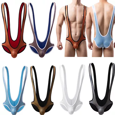 Men's Shiny Leotard Gay Lingerie Jumpsuit Wrestling Singlet Jockstrap Underwear • £11.30