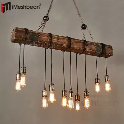 44  10-Light Rustic Farmhouse Furniture Wood Chandelier Pendant Lighting Fixture • $104.89