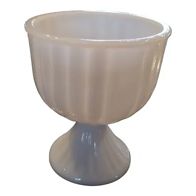 Vintage 1960s Anchor Hocking Milk Glass Fluted Pedestal Urn Vase Planter • $11