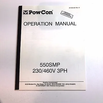 PowCon Operations Manual 550SMP Welder 230/460V 3PH • $24.95