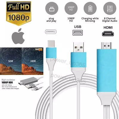 For IPhone 13 12 11 8 7 6 IPad HDMI Mirroring Phone To TV HDTV Adapter AV Cable • $12.49