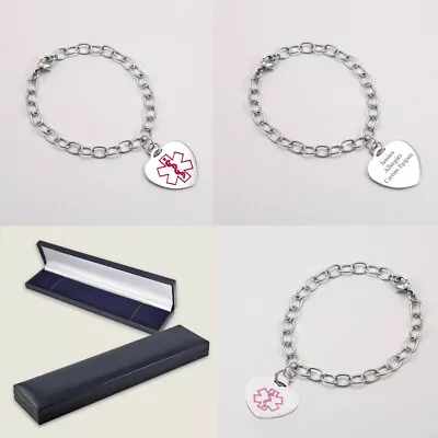 Medical Alert ID Bracelet For A Woman Or Girl. Free Engraving. Pink Or Red SOS • £16.99