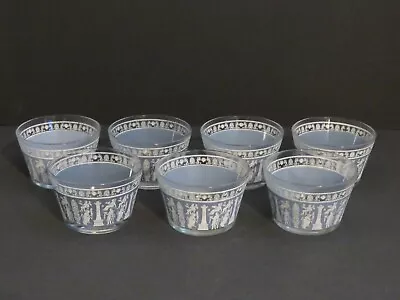 Set Of 7 Vintage Jeannette Wedgewood MCM Barware Whisky Glasses Blue White • $31.50