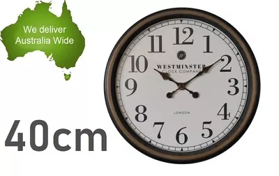 $35.99 • Buy 40cm Plastic Wall Clock With Numbers In Antique Brown Home Decor Vintage Kitchen