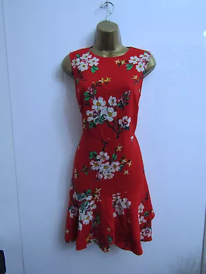 Warehouse Ladies Red White Green Floral Print Summer Shift Tea Dress Size 12 New • £7.99