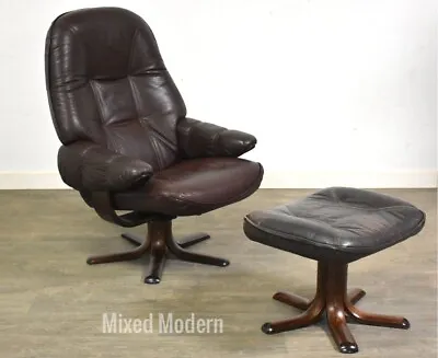 Danish Modern Leather Lounge Chair And Ottoman By Stouby • $1820