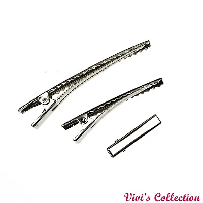 50x Crocodile Hair Clips Metal Silver Alligator Claws Barrettes Bows Teeth DIY • £3.59