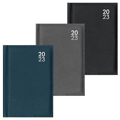 £5.12 • Buy A5 2023 Diary Day Per Page Premium Hard Cover Soft Faux Leather Black Grey Navy