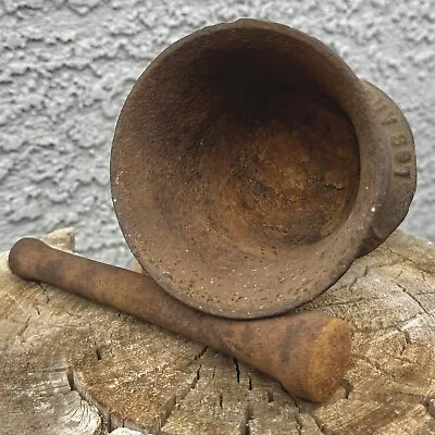 CALIF 19th C. Cast Iron Mortar And Pestle. F. W. BRAUN Co. LOS ANGELES. Mining. • $80