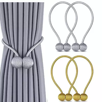 2x Strong Magnetic Curtain Tie Backs Ball Clips Buckle Weave Rope Holdbacks Hook • £5.75