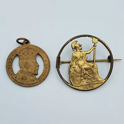 Queen Victoria King Edward VII Pin Pendant Coronation Patreotic Britain Medal • $153.99