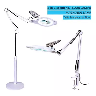 LED Magnifying Floor Lamp 2200 Lumen Stand & Swivel Arm Magnifier W/ Light White • $54.99