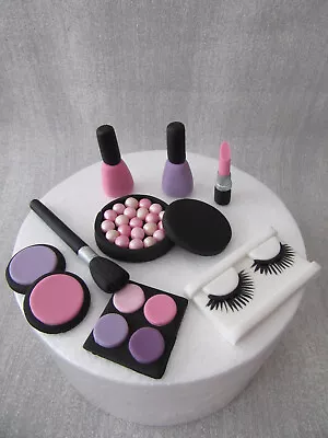 Edible Handmade Make Up Cake Topper Fondant Sugar Paste Decoration (Pink/Lilac) • £19.99