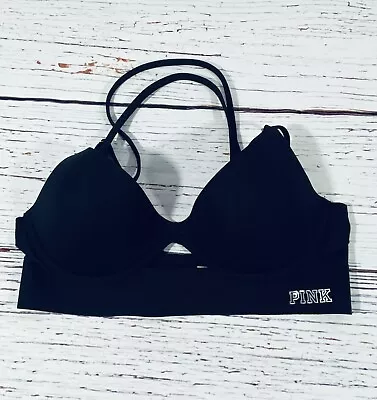 Victorias Secret Bonded Bonded Pushup Cross Back Sports Bra Size Small Black • $19.55