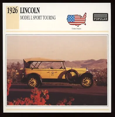 1926 Lincoln Model L Sport Touring  Classic Cars Card • $4.95