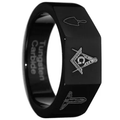 10mm Freemason Masonic 3-Tool Black Tungsten Carbide Mens Wedding Ring Size 7-15 • $12.99