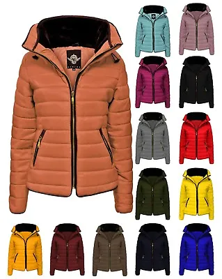 Ladies Jacket Coat Women' Fur Collar New Quilted Puffer Warm Padded Bubble 6-5XL • £21.99
