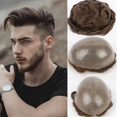 Natural Indian Human Hair System Male Wig Thin Skin PU With Hair Men Toupee Hair • $148.99