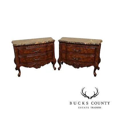 French Louis XV Style Quality Pair Marble Top 2 Drawer Nightstands • $1695