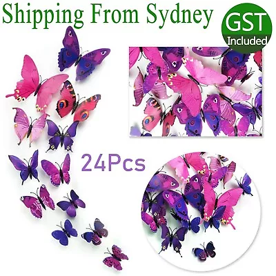 $7.13 • Buy 24Pcs 3D Butterfly Wall Removable Stickers Decals Kids Art Nursery Magnets Decor