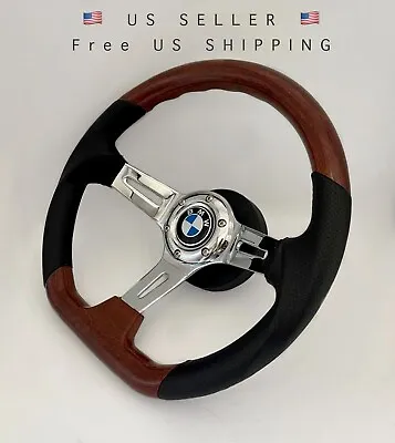 Racing Steering Wheel Fits BMW E23 E24 E28 E30 E32 E34 350mm Sport Flat Bottom  • $239