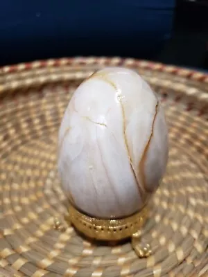 Vintage Carved Polished Alabaster Granite Marble Stone Egg Beige Brown Tan Swirl • $5