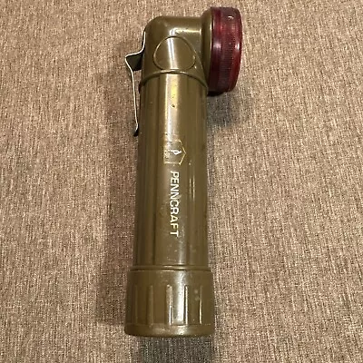 Vintage Penncraft 8501 Flashlight Military OD Green Anglehead Tested Works • $16.77