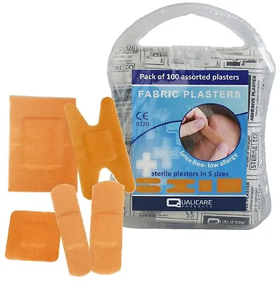 £5.99 • Buy Qualicare  100 X Fabric Plasters Latex Free Wound Adhesive Dressings Plastic Box