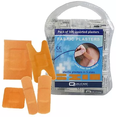 Qualicare  100 X Fabric Plasters Latex Free Wound Adhesive Dressings Plastic Box • £5.99