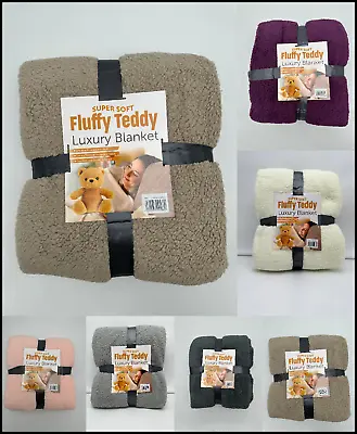 Teddy Bear Fleece Throw Bed Bedspread Soft Cuddly Warm Sofa Blanket All Sizes • £8.78