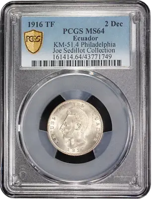 Ecuador 2 Decimos 1916 TF PCGS MS64  República Del Ecuador (1872 - 1918)  • $99