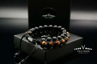 Men's Tiger's Eye Onyx Lava Stone 3 Row Gemstone Bracelet Macrame Beaded  • $76