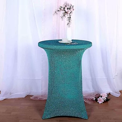 Metallic Turquoise COCKTAIL SPANDEX TABLE COVER Fitted Wedding Party Tablecloth • $19.48