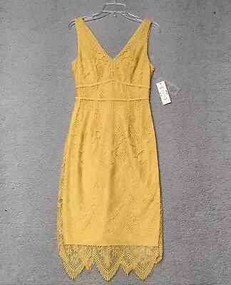 Nanette Lepore Womens Scallop Lace Midi Party/Cocktail Dress Size 2 Yellow • $20